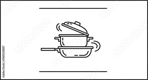 Clean linear graphic of kitchen cookware symbolizing culinary processes and home meal preparation