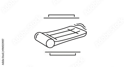 Minimalist line icon of a rolled sleeping mat or portable air mattress for comfort and travel