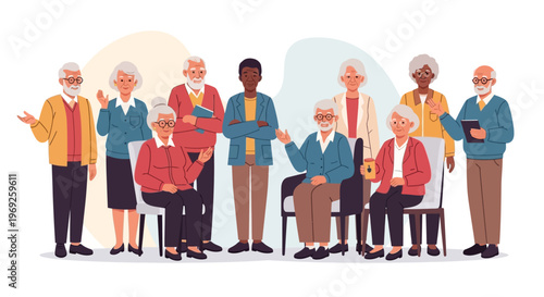 Celebrating Connection and Community A Diverse Group of Older Adults Gathering for Wellness and Engagement During Older Americans Month, Emphasizing Social Support and Active Living