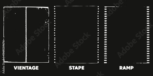 Film strip with vintage staple and ramp text on a black background