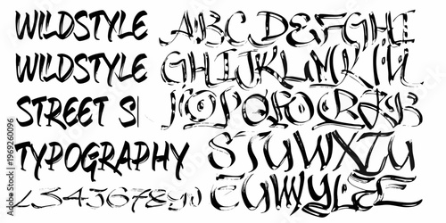 Hand drawn wildstyle lettering and alphabet with a street art aesthetic