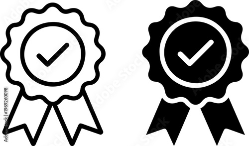 Two distinct ribbon seals with checkmarks indicating approval or validation