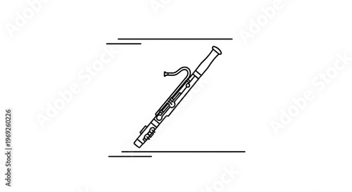 Minimalist black line art illustration of a bassoon, a double reed woodwind instrument, in a clean