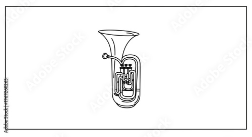 Minimalist black outline drawing of a classic brass tuba instrument for musical concepts and lessons