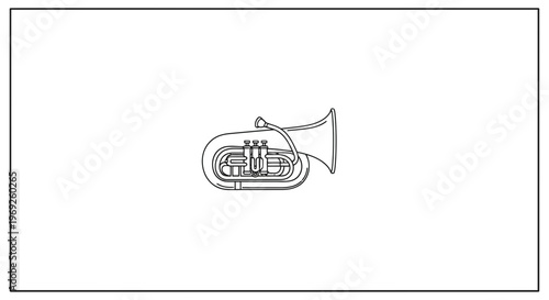 Elegant monochrome illustration of a classic brass euphonium wind instrument perfect for musical