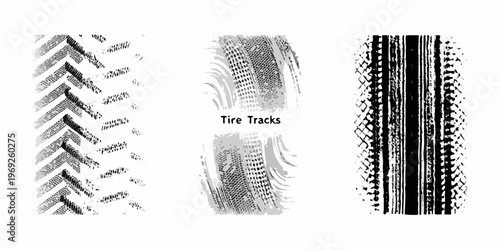 Three distinct tire track impressions displayed in grayscale tones