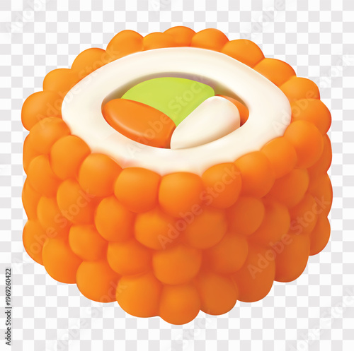 Sushi Vector Icon Set | 3D icon set | a salmon egg uramaki roll
