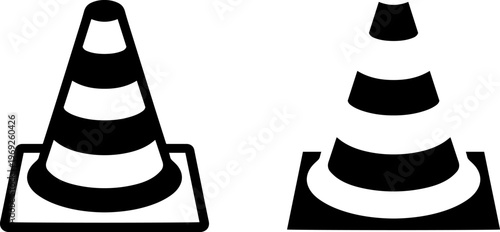 Conical traffic signs viewed from different angles for road safety awareness