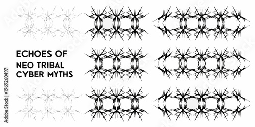 Abstract geometric designs resembling tribal patterns with varying opacity