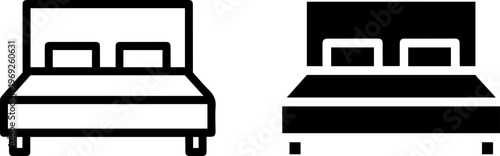 Contrasting bed designs with different headboard styles in minimalist line art