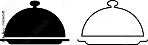 Two contrasting styles of domed serving dishes with different handle designs