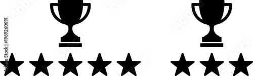Two trophy icons paired with different numbers of star ratings
