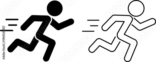 Contrasting visual styles of running figures with speed indicators