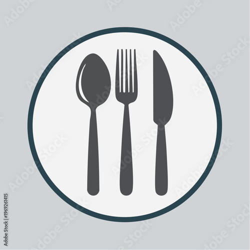 A Clean and Modern Icon of a Spoon, Fork, and Knife Representing Dining, Food Service, and Culinary Experiences