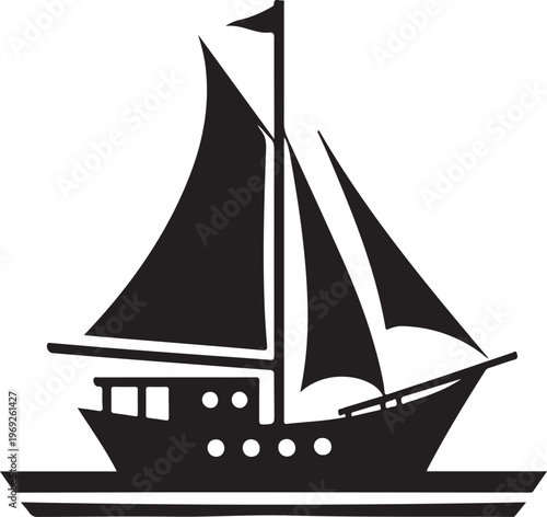 Classic two-masted sailboat on calm waters Vector, illustration