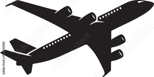 A sleek black silhouette of a twin-engine propeller aircraft in flight Vector, illustration