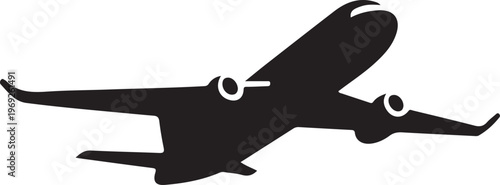 Classic black and white silhouette of a vintage airplane in flight Vector, illustration