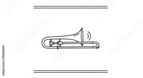 Minimalist line art illustration of a trombone playing, ideal for various music-themed projects
