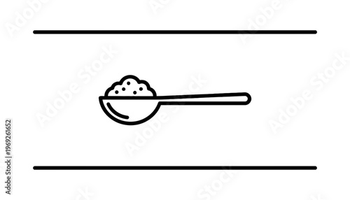 Minimalist line art icon of a measuring spoon with granular ingredient perfect for recipe graphics