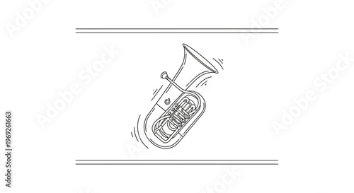 minimalist line art illustration of a brass tuba instrument portraying musical sound vibrations