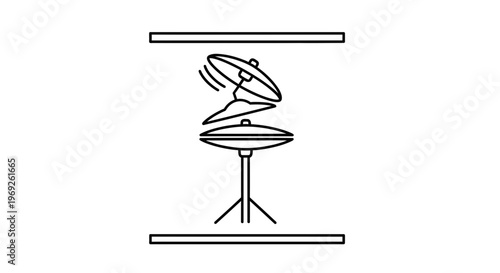 Dynamic black and white line art illustration of a hi-hat cymbal showing musical percussion in