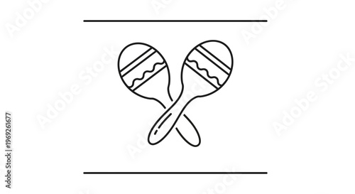 Stylized Outline Icon of Crossed Maracas for Music Celebration and Festive Themes