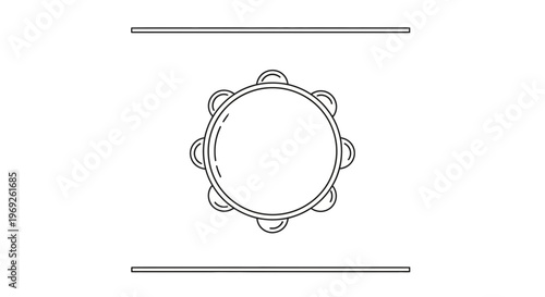 Minimalist line art illustration of a handheld tambourine with jingles, perfect for music and