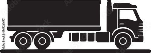 A black silhouette of a dump truck carrying a large cargo container Vector, illustration