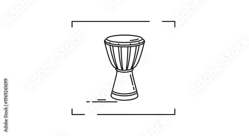 Minimalist line art illustration of a traditional African djembe drum for cultural music concepts