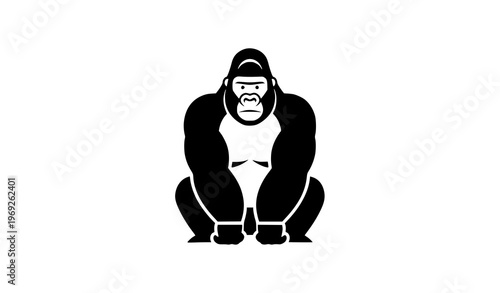 Minimal sitting gorilla silhouette vector illustration isolated on white background modern simple style