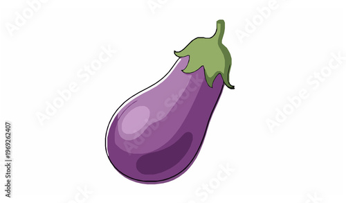 Fresh aubergine vector closeup with natural shape and green calyx realistic eggplant illustration