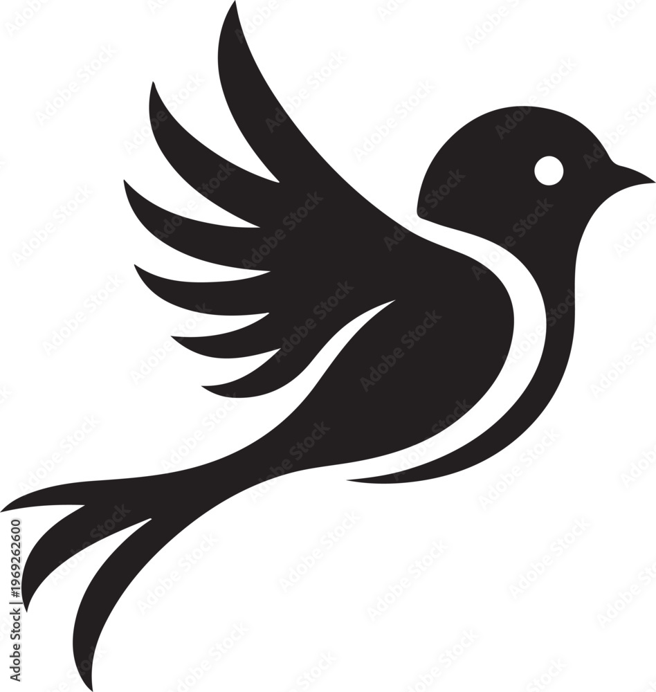 Fototapeta premium Elegant black silhouette of a bird in mid-flight with spread wings Vector, illustration