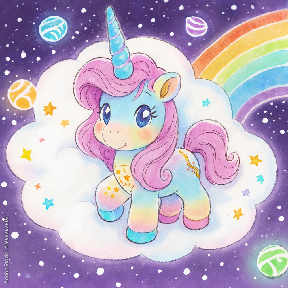Fototapeta premium Cute Unicorn Rainbow Watercolor Art Illustration