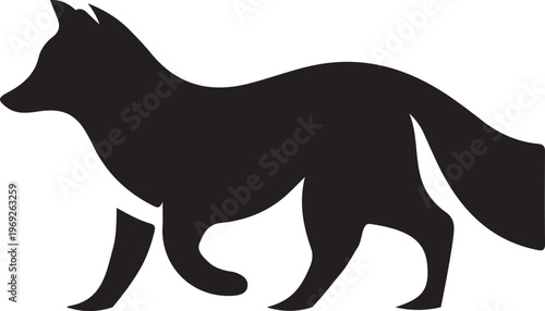 Silhouette of a fox standing on all fours in a minimalist black and white design Vector, illustration