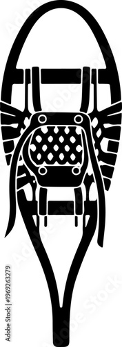 Snowshoe, winter sports equipment, hiking gear, outdoor recreation, black silhouette