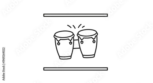 Simple line drawing of a pair of bongos creating rhythmic sounds for musical expression