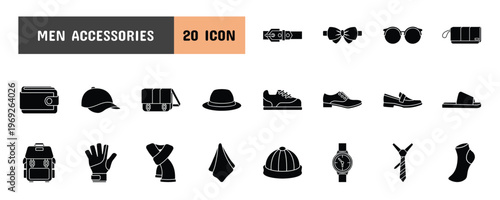 20 Men Accessories Glyph Icon Illustration Set