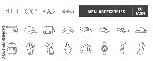 20 Men Accessories Line Icon Illustration Set