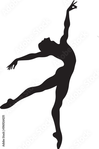 Graceful silhouette of a dancer in a poised arabesque pose Vector, illustration