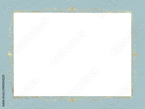 ブルーグレーの背景にゴールドラインがエレガントでおしゃれなフレームイラスト素材
