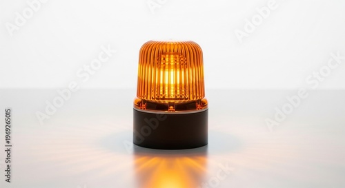 Amber Warning Beacon Light Isolated on White Background Stock Image, Professional Industrial Safety Signal Lamp for Construction Vehicles and Emergency Alert Systems Photography