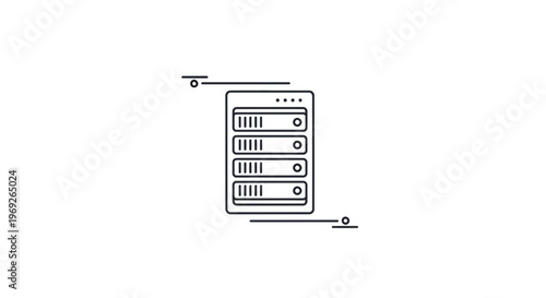 Minimalist line art depicting a server rack for data center operations and cloud computing services