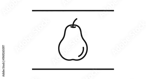 Clean black outline drawing of a fresh ripe pear fruit with subtle stem detail for healthy