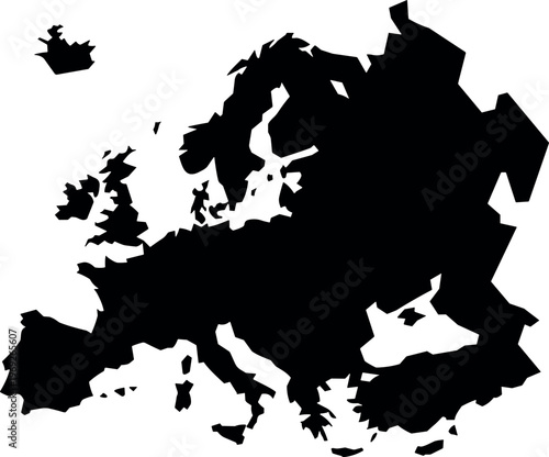 Europe map silhouette with detailed continent outline in minimalist black vector design