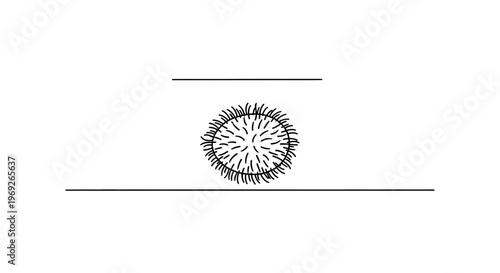 Abstract microscopic organism illustration depicting a spiky circular entity between two lines