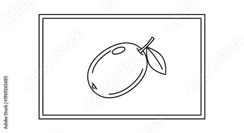 Clean vector line art drawing of a single wholesome green olive with a small leaf ideal for icons