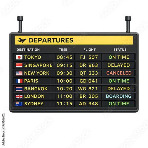 Schilderij op canvas airport departure board, flight information board, airport display vector, depar