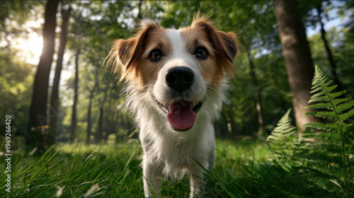 Wallpaper Mural Playful dog in park happy dog green grass forest background close up smiling dog sunny day nature scene Torontodigital.ca