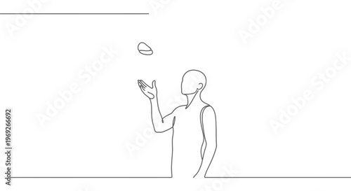 Man juggling balls in minimalist line art, isolated on white background