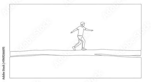 Man walking on a tightrope, balance, concentration, outdoor, minimalist line art